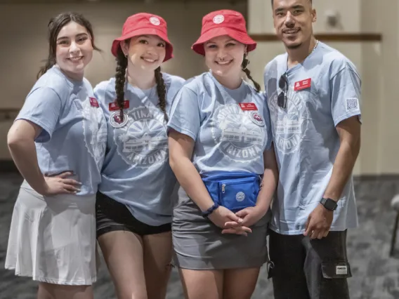 Destination Arizona Leaders Isabella, Ashleigh, Lily, and Hassan pose for a picture before Destination Arizona's Welcome. 