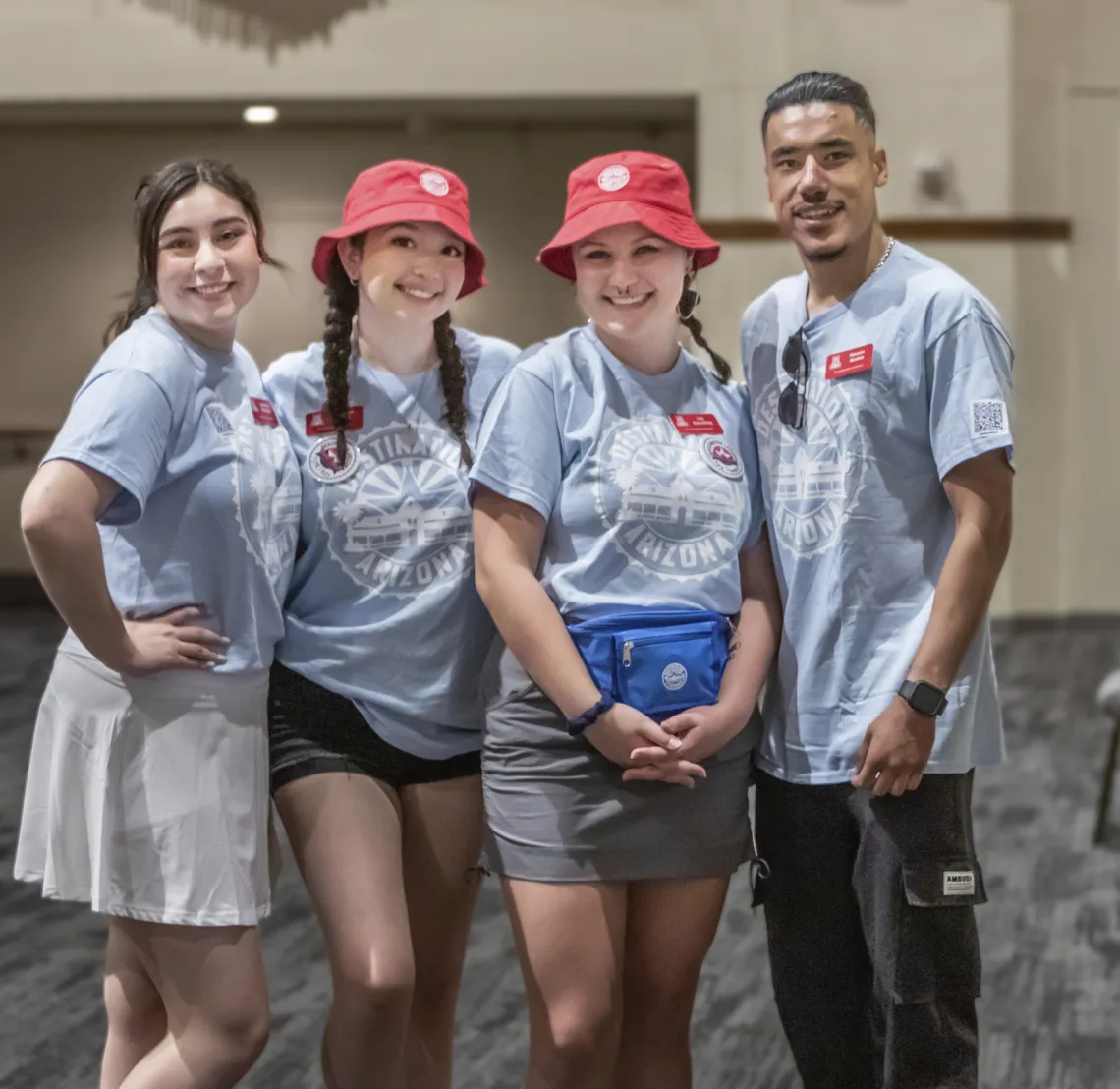 Destination Arizona Leaders Isabella, Ashleigh, Lily, and Hassan pose for a picture before Destination Arizona's Welcome. 